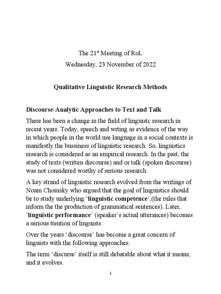 Discourse Analysis in Linguistic Research | PDF | Language Arts ...