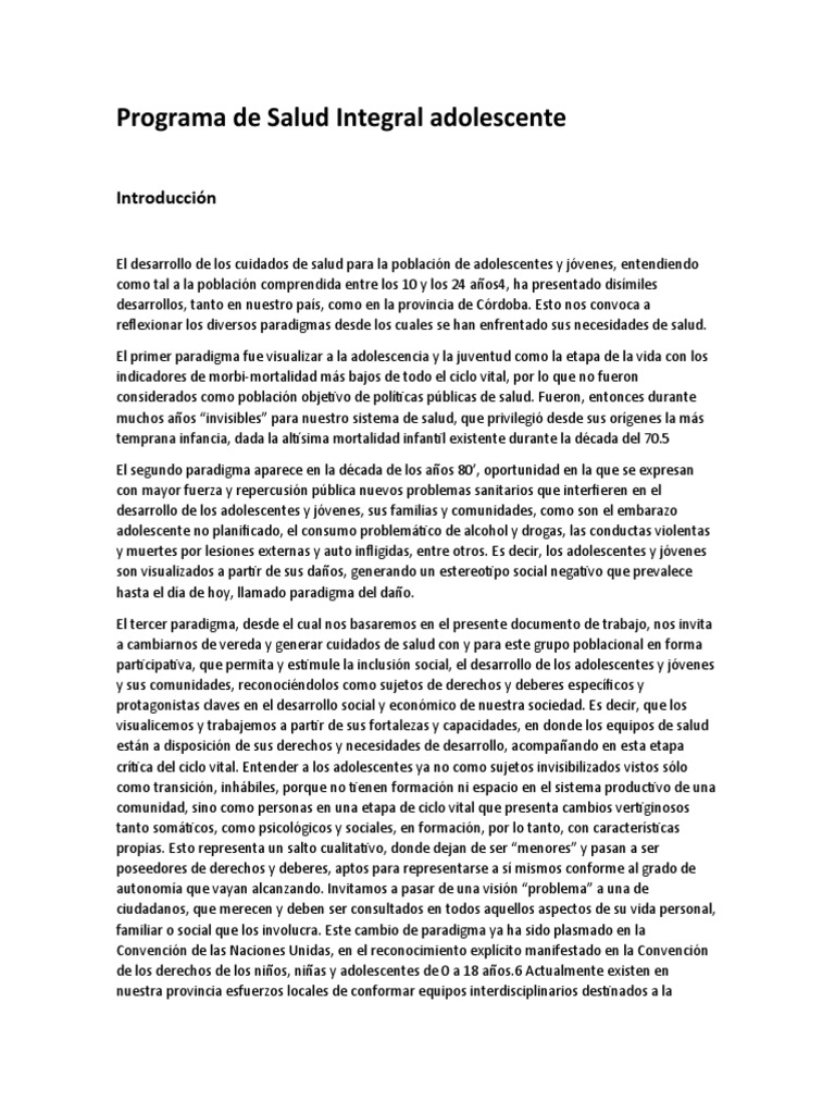 Programa de Salud Integral Adolescente | PDF | Adolescencia | Educación ...