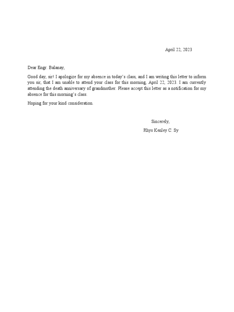 Excuse Letter | PDF