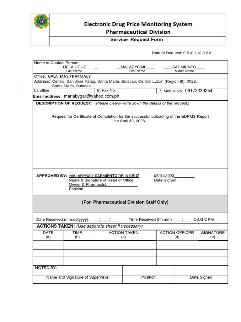 Edpms Service Request Form PDF PDF