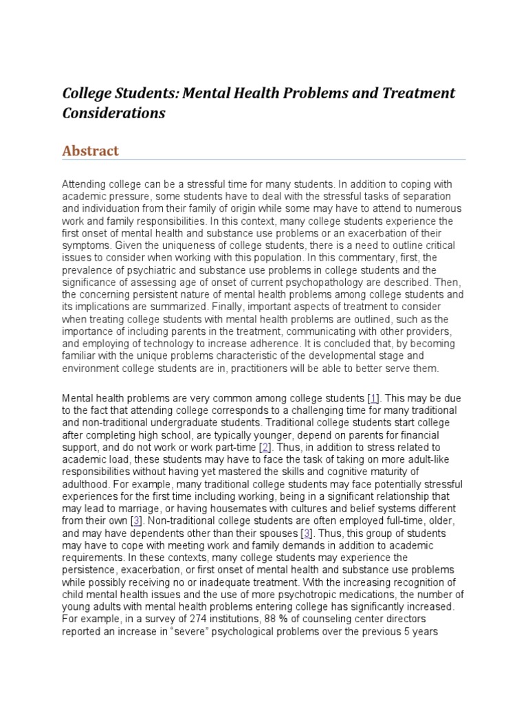College Students Mental Health Problems and Treatment Considerations PDF