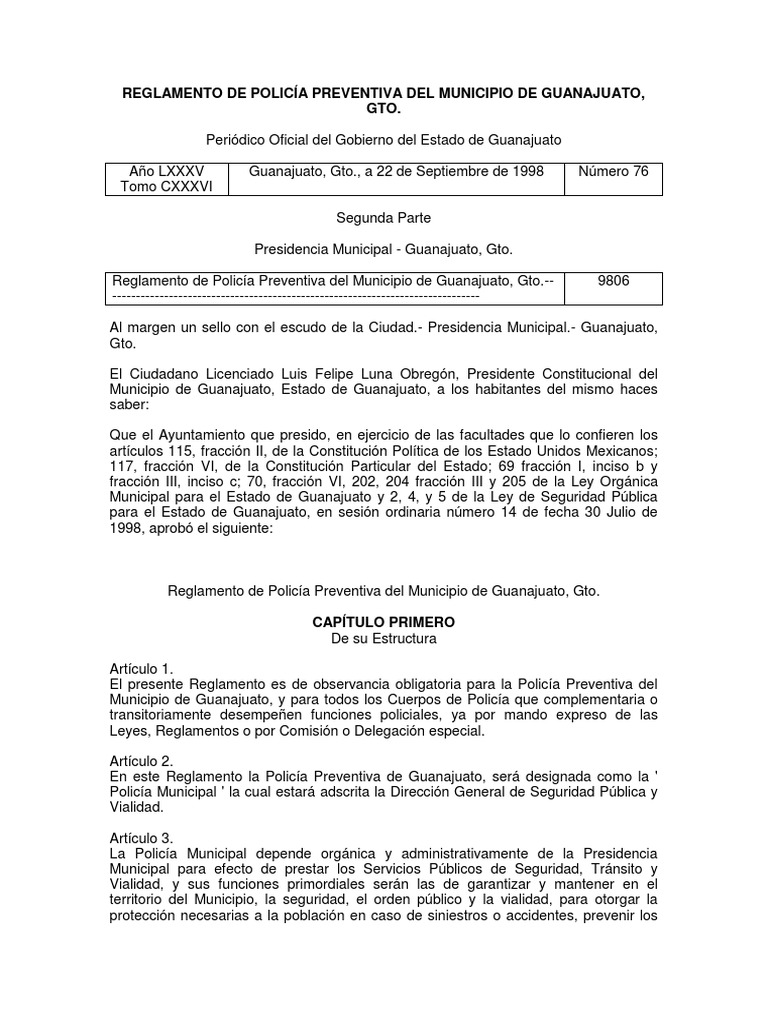 Reglamento de Policia Preventiva PDF Policía Ciencias Políticas