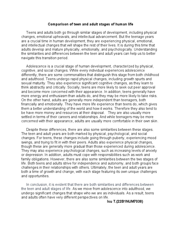 Teen vs Adult: Key Developmental Differences | PDF | Adolescence | Adults
