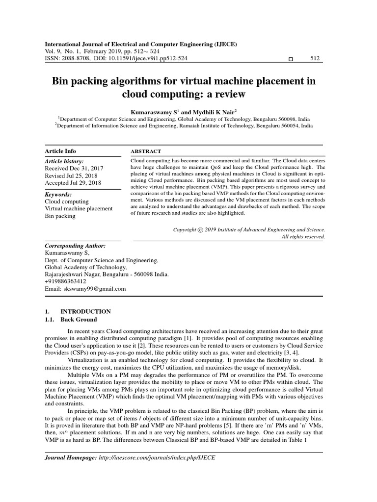 Bin Packing Algorithms For Virtual Machi PDF PDF