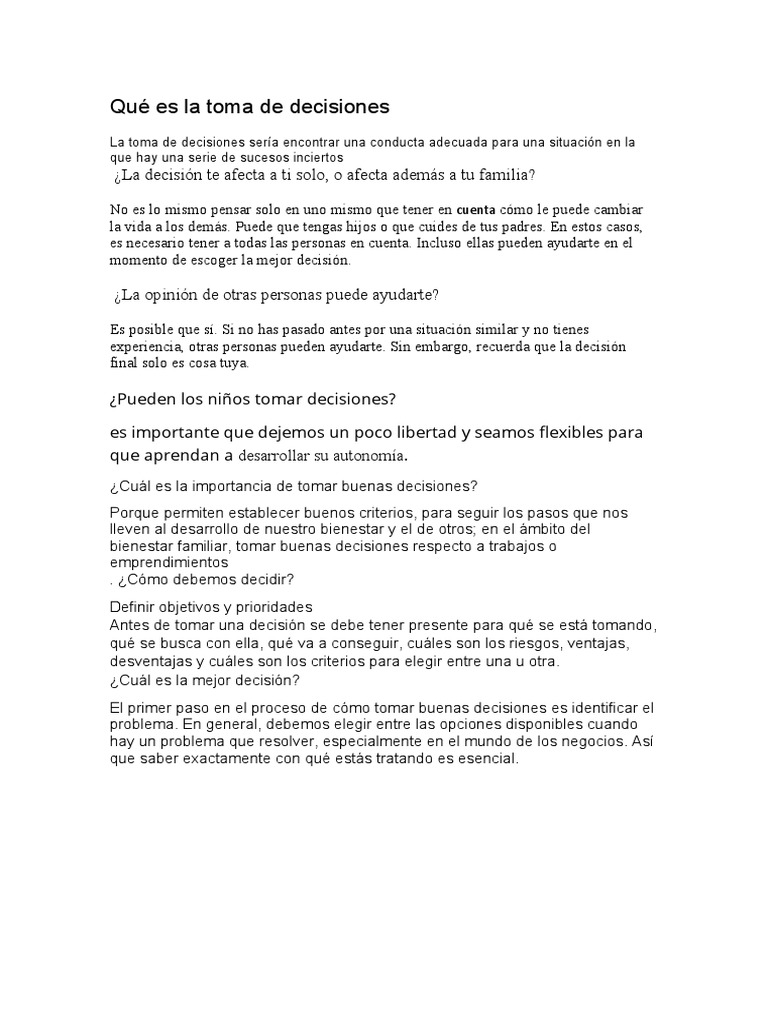 Importancia de la Toma de Decisiones | PDF | Crecimiento personal y ...