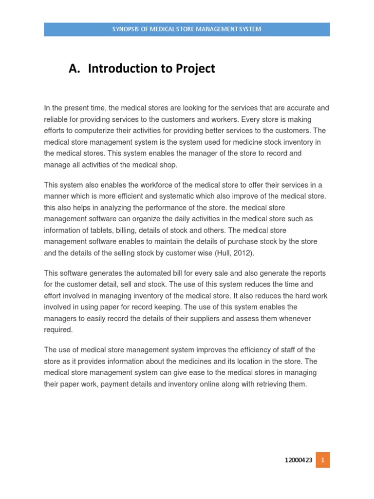 Synopsis of Medical Store Management System Sanam PDF PDF Inventory