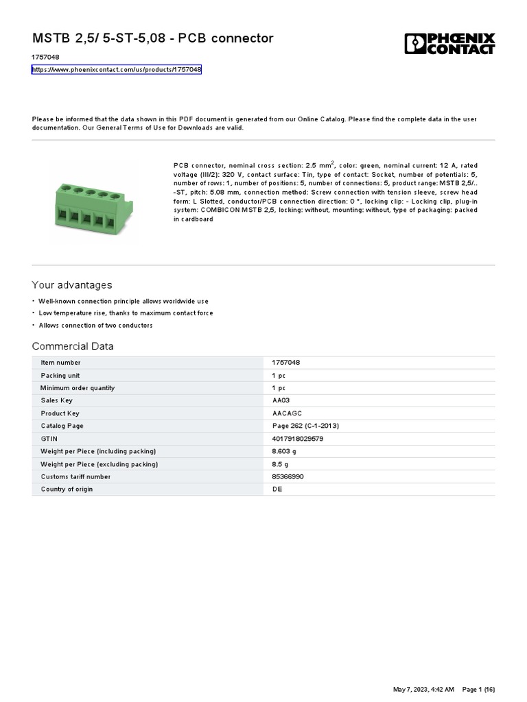 thumbnail interactive-video image 1 of Phoenix Contact 1757048 MSTB 2.5/5-ST-5.08 Combicon Plug – NIB, Made In Germany 1 of 4