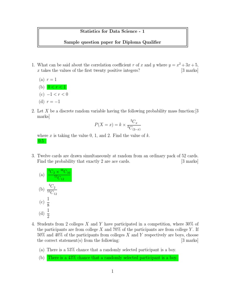 Statistics Questions for Data Science Exam | PDF