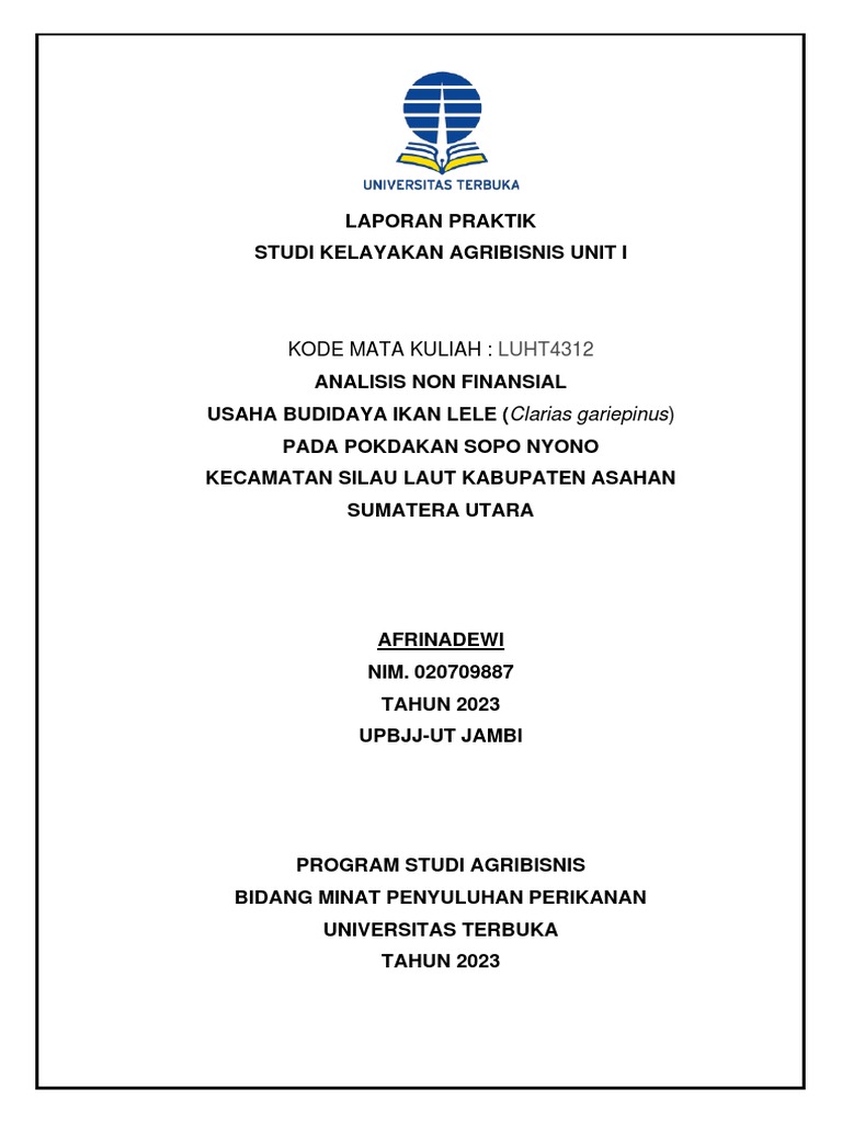 Laporan praktikum studi kelayakan agribisnis pdf