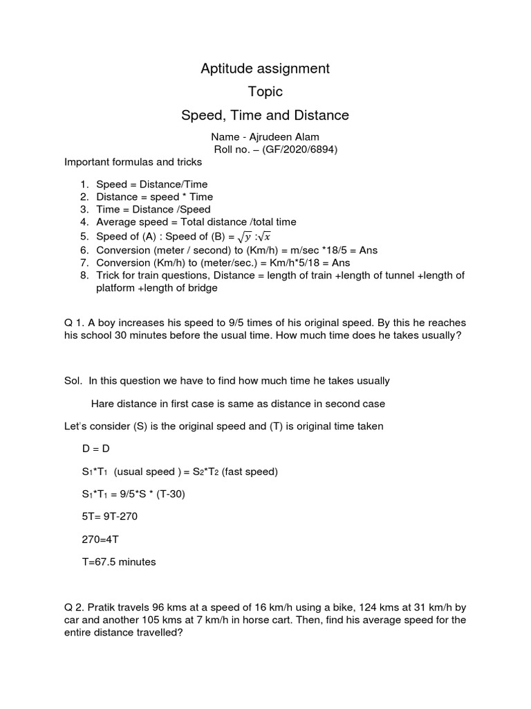 Speed, Time & Distance Guide | PDF
