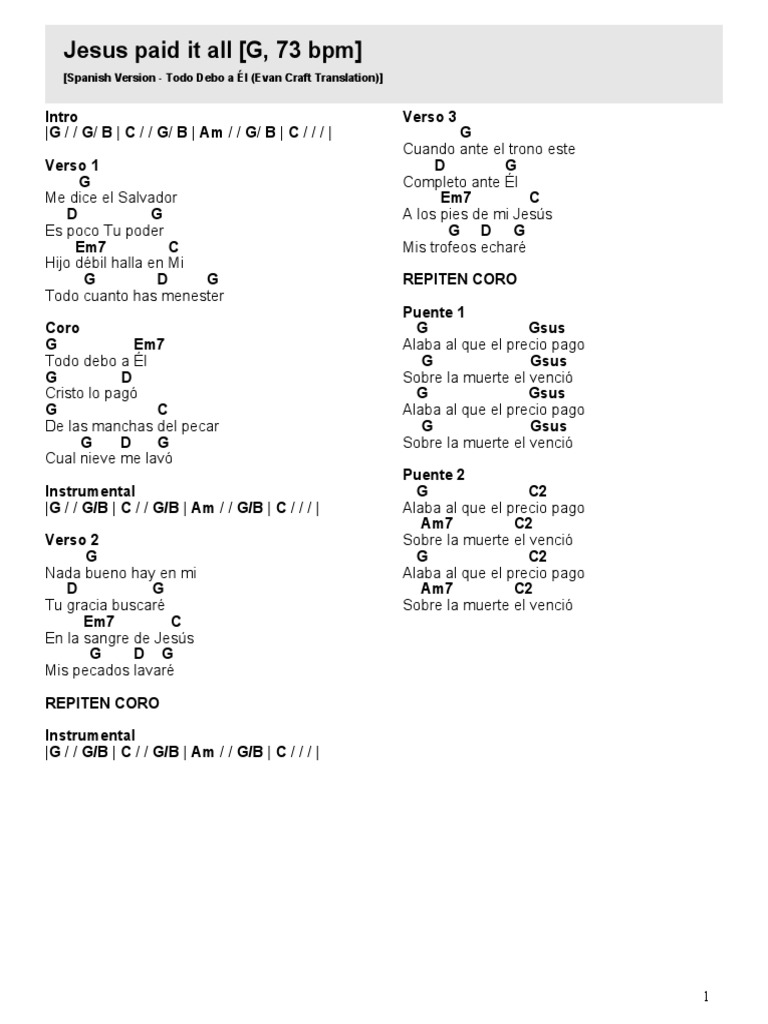 Jesus Paid It All - G PDF | PDF