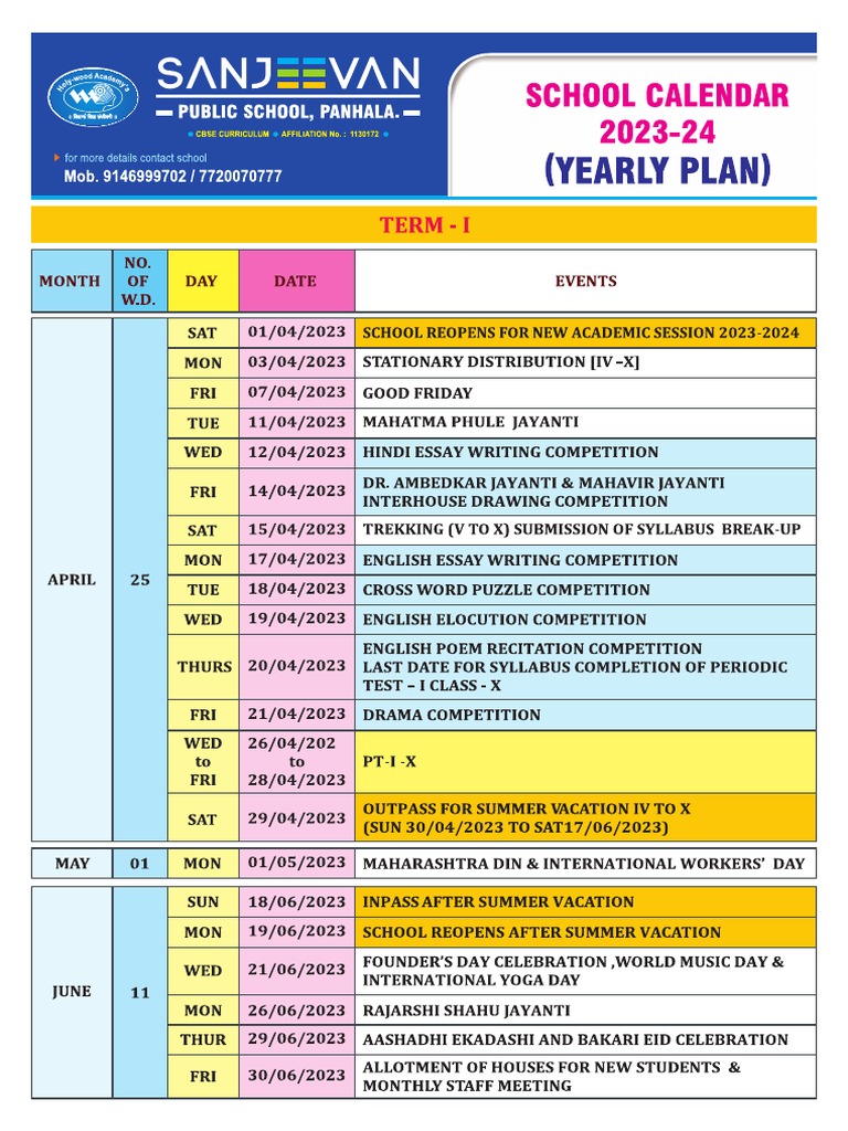 CBSE School Calendar 2023 24 PDF PDF