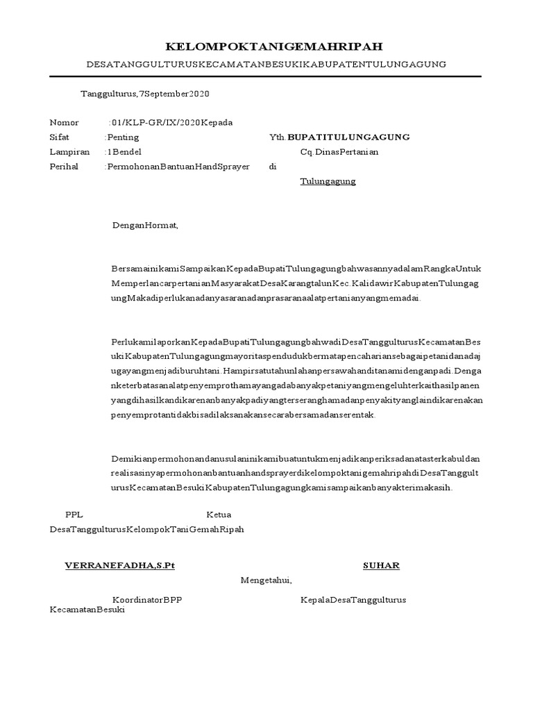 Proposal Bantuan Hand Sprayer Tani | PDF | Ilmu Sosial | Kesehatan Holistik