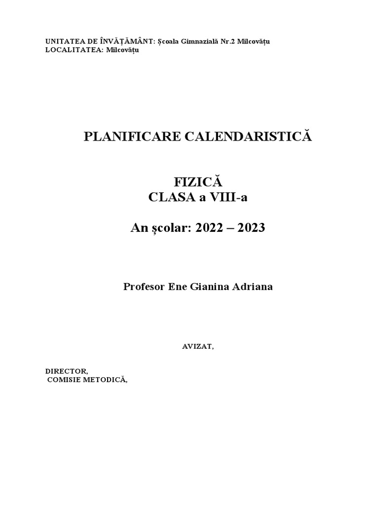 Art-Fizica8-Planificare Ene Gianina | PDF