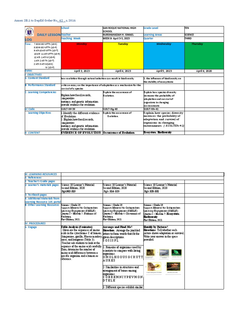 Grade 10 Science Lesson Plan: Evolution | PDF | Science & Mathematics