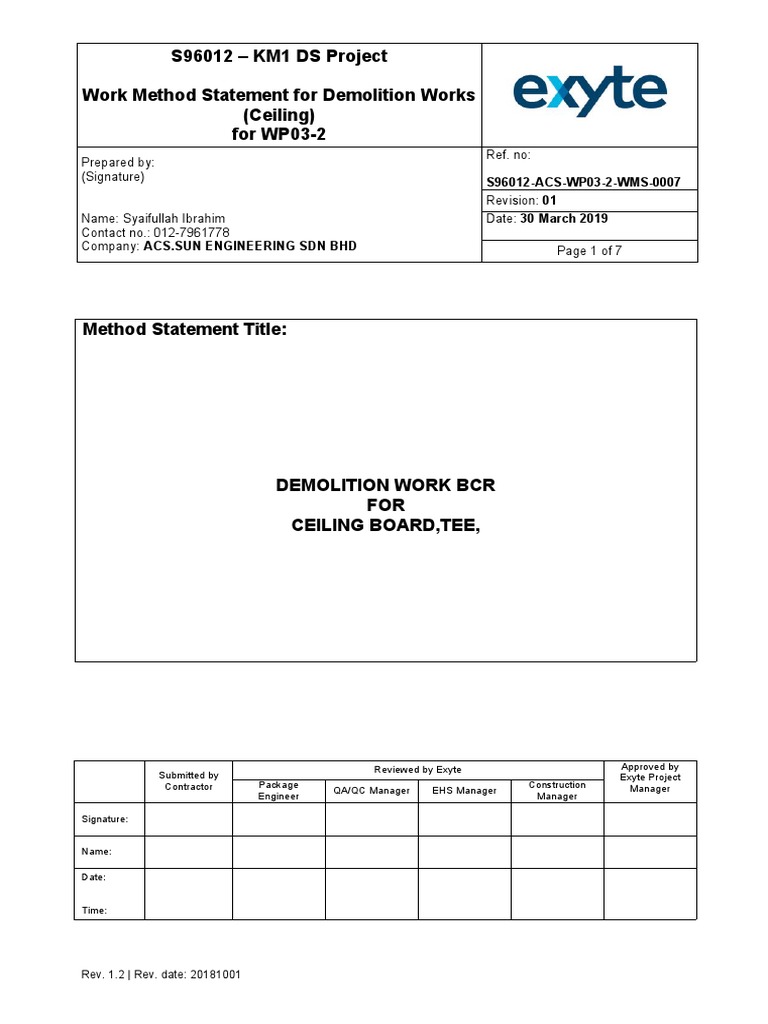 Ceiling Demolition Method Statement | PDF | Demolition