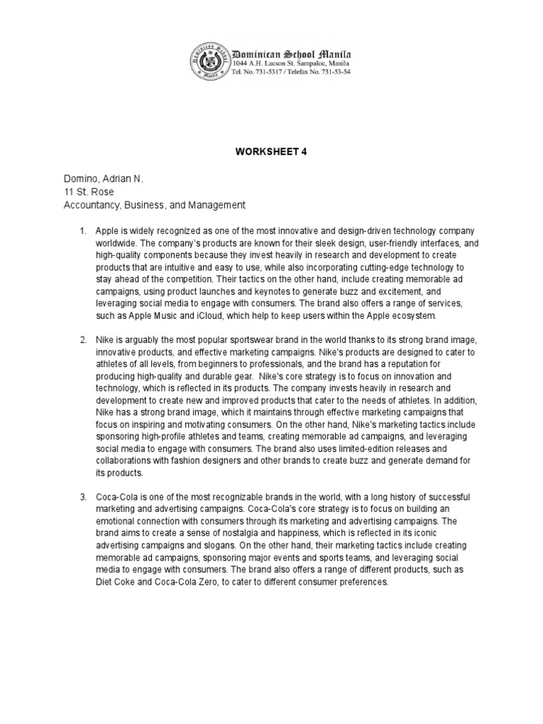 Worksheet 4 | PDF | Brand | Nike