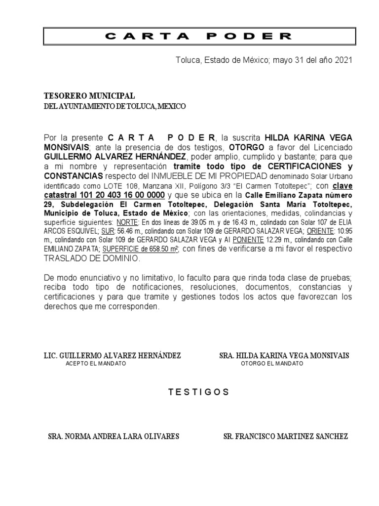 Carta Poder Tesoreria-HKVM 210531 | PDF