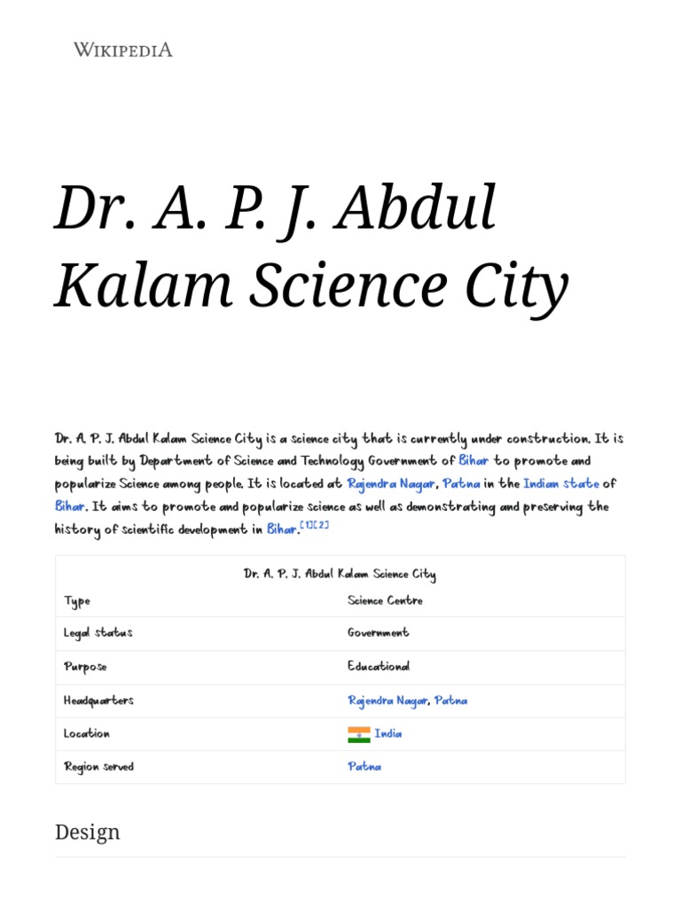 Dr. A. P. J. Abdul Kalam Science City Wikipedia PDF PDF Science