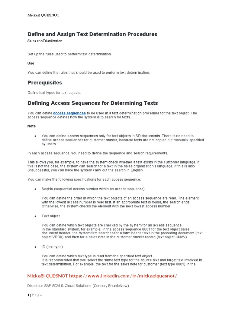 Text Determination Procedures in SAP | PDF