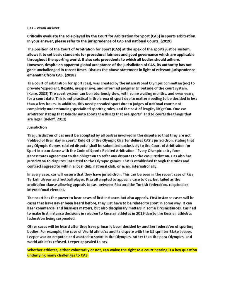 CAS Exam Answer PDF Precedent Arbitration