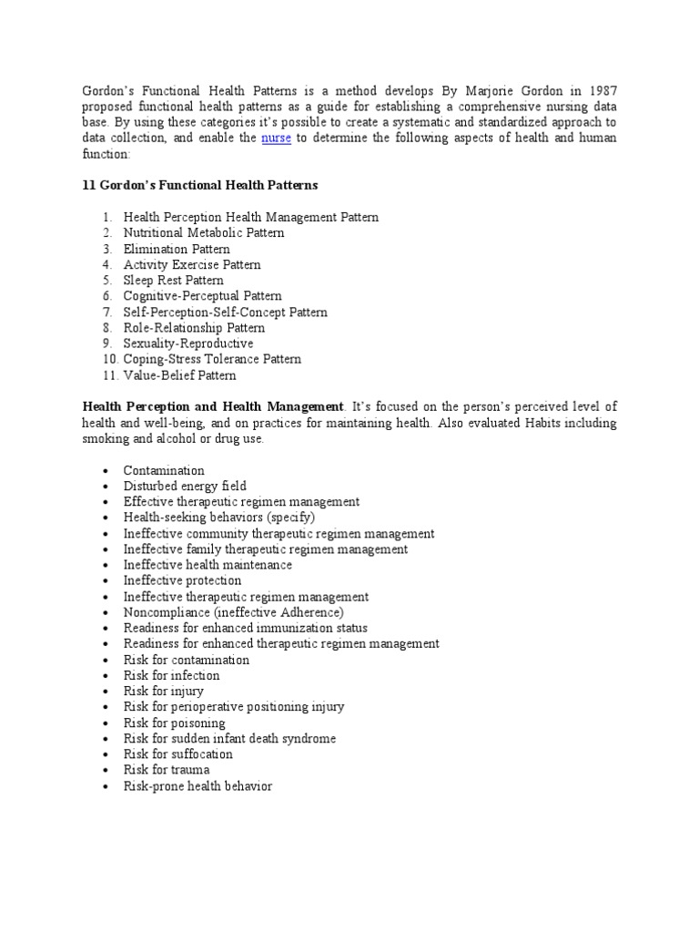 11 Gordon's Functional Health Patterns: Nurse | PDF | Self-Improvement ...