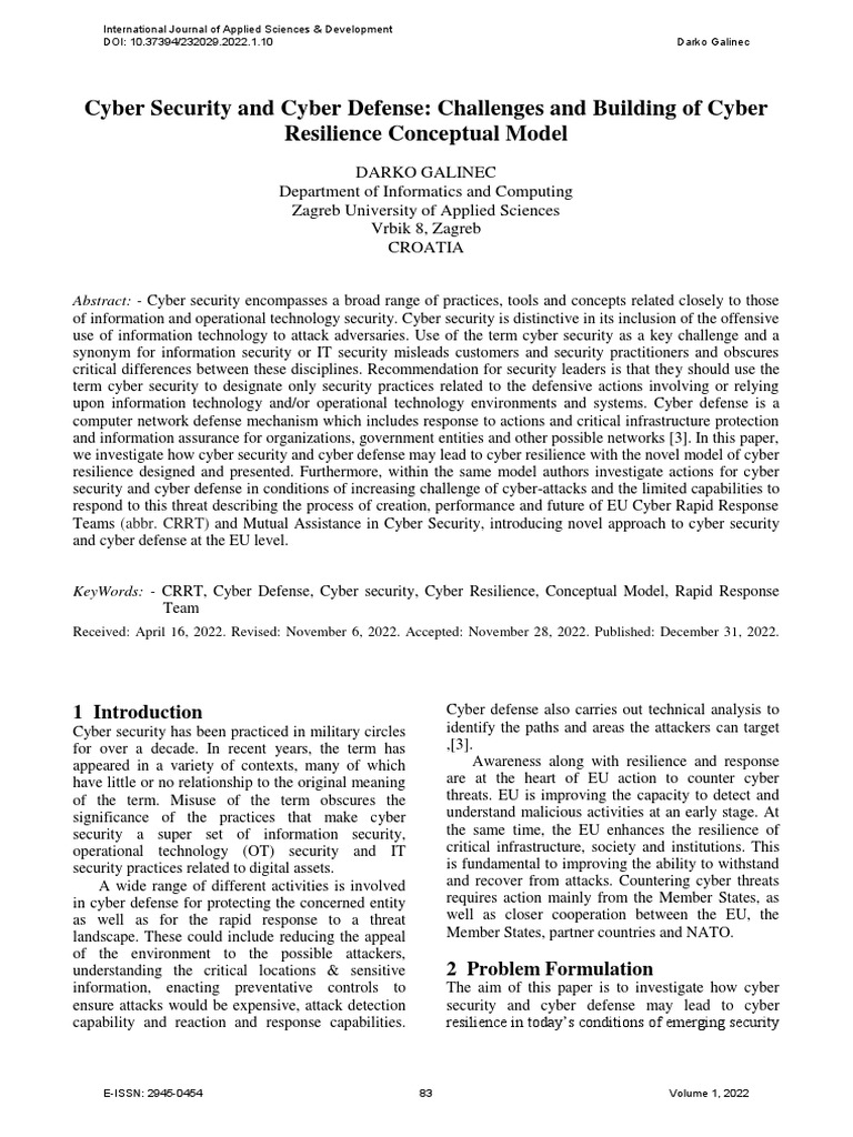 Cyber Resilience Model in Cyber Defense | PDF