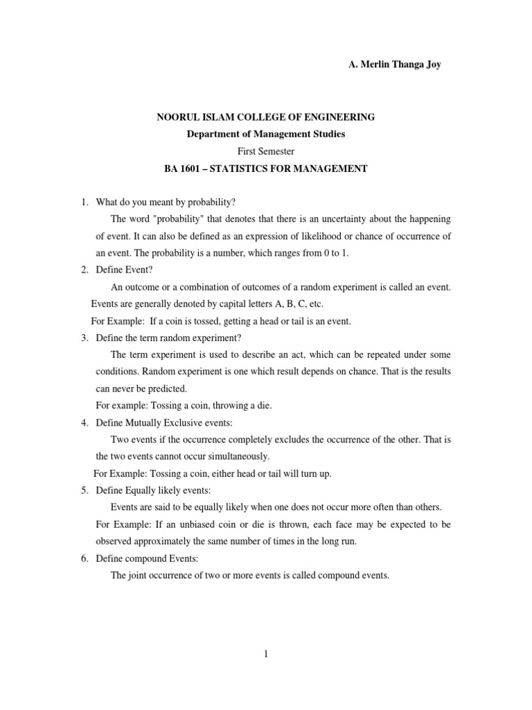 Statistics for MBA: 1st Sem Overview | PDF | Statistical Hypothesis ...
