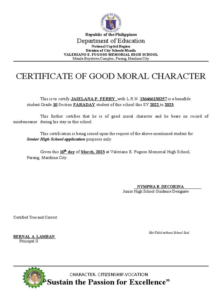 Good-Moral Template | PDF | Metro Manila | Educational Organizations