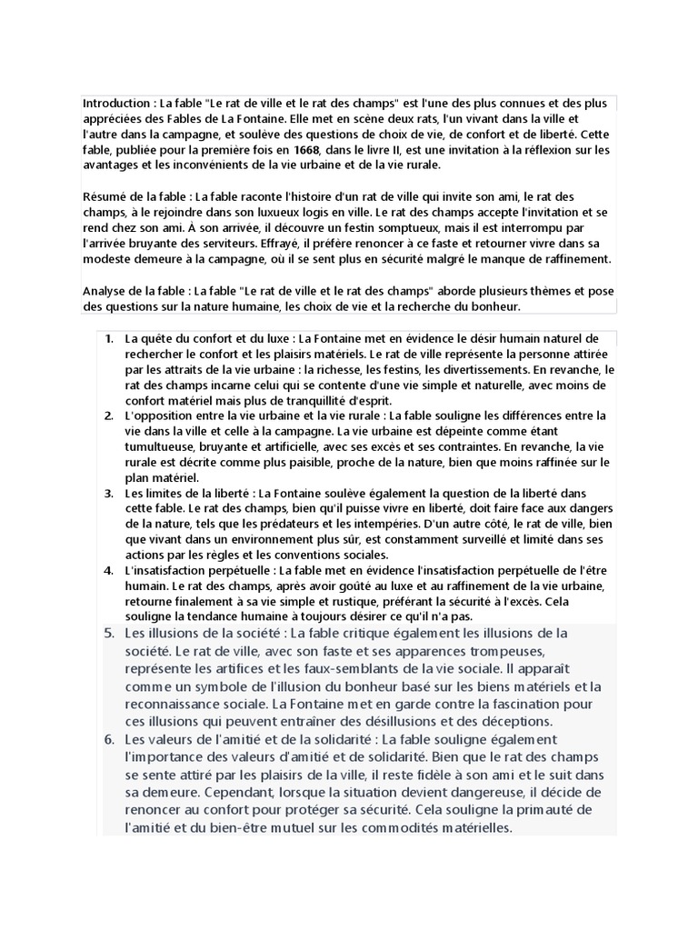 Le Rat de Ville Et Le Rat Des Champs PDF | PDF