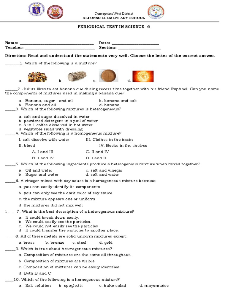 Grade 6 Science Quarter 1 Test | PDF