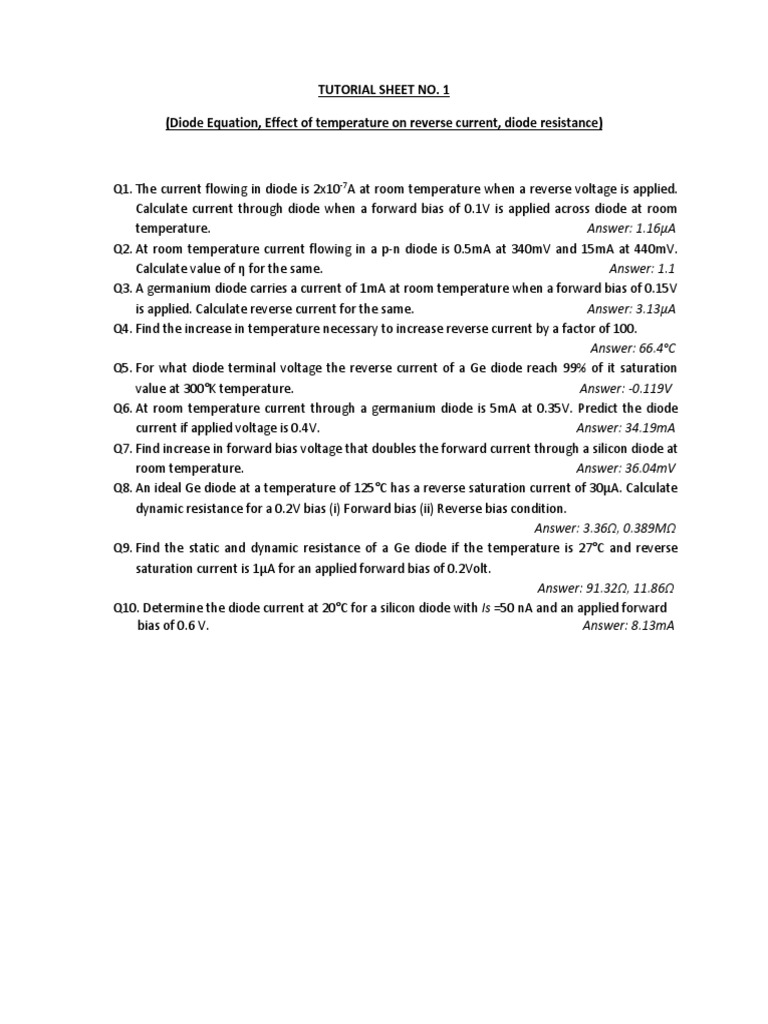 Diode Tutorial Sheet1 PDF PDF