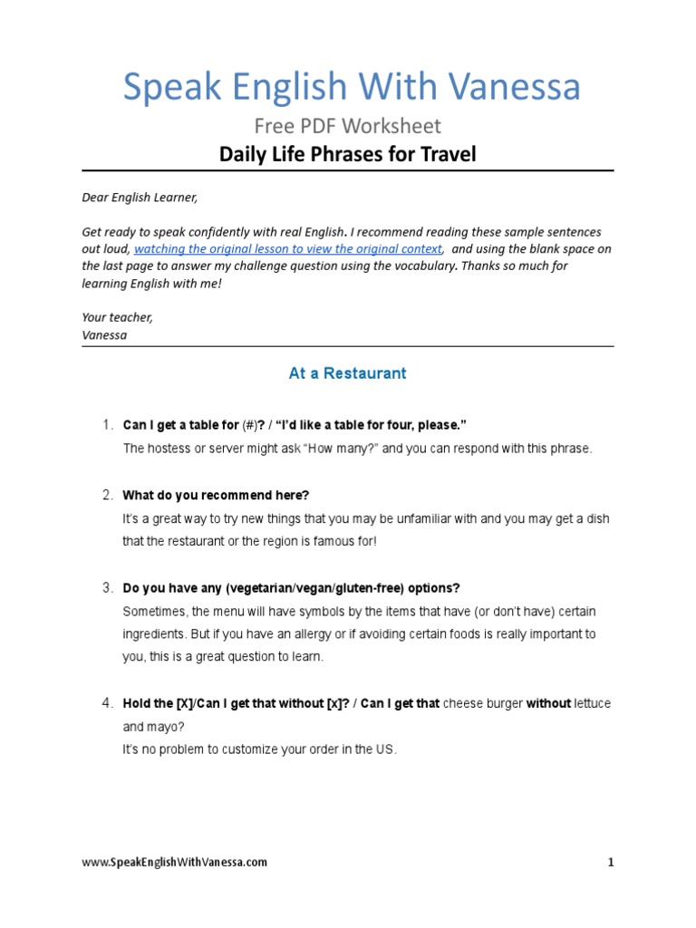 Essential Travel English Phrases PDF | PDF | Career & Growth | Language ...
