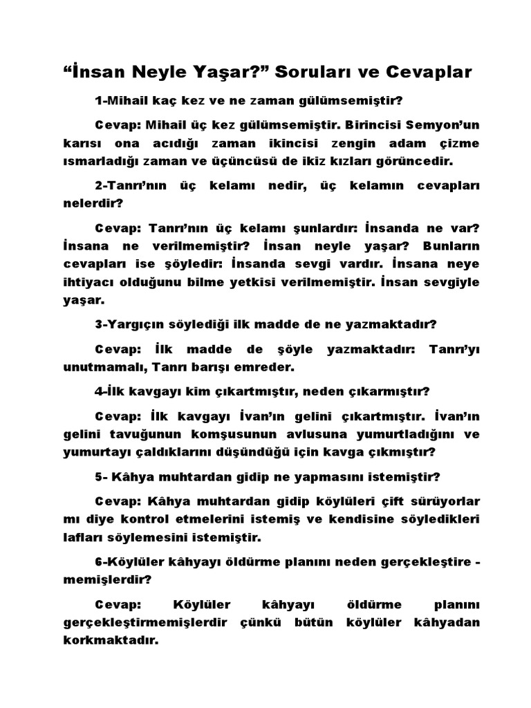 İnsan Neyle Yaşar Soruları | PDF