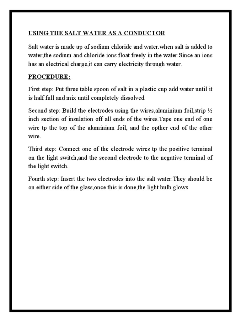 Using The Salt Water As A Conductor PDF