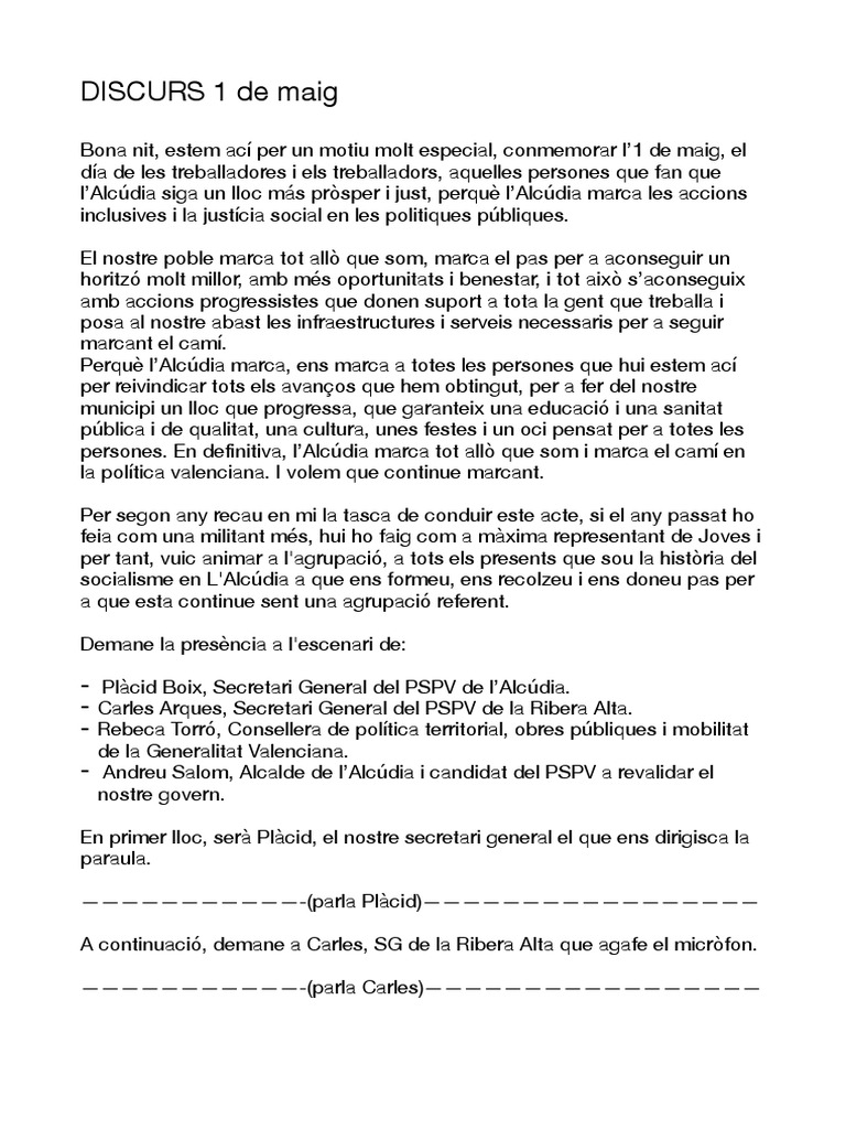 Discurs 1 de Maig | PDF