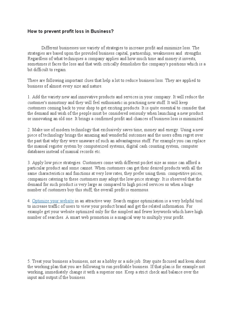 Strategies For Minimizing Business Losses And Maintaining Profitability