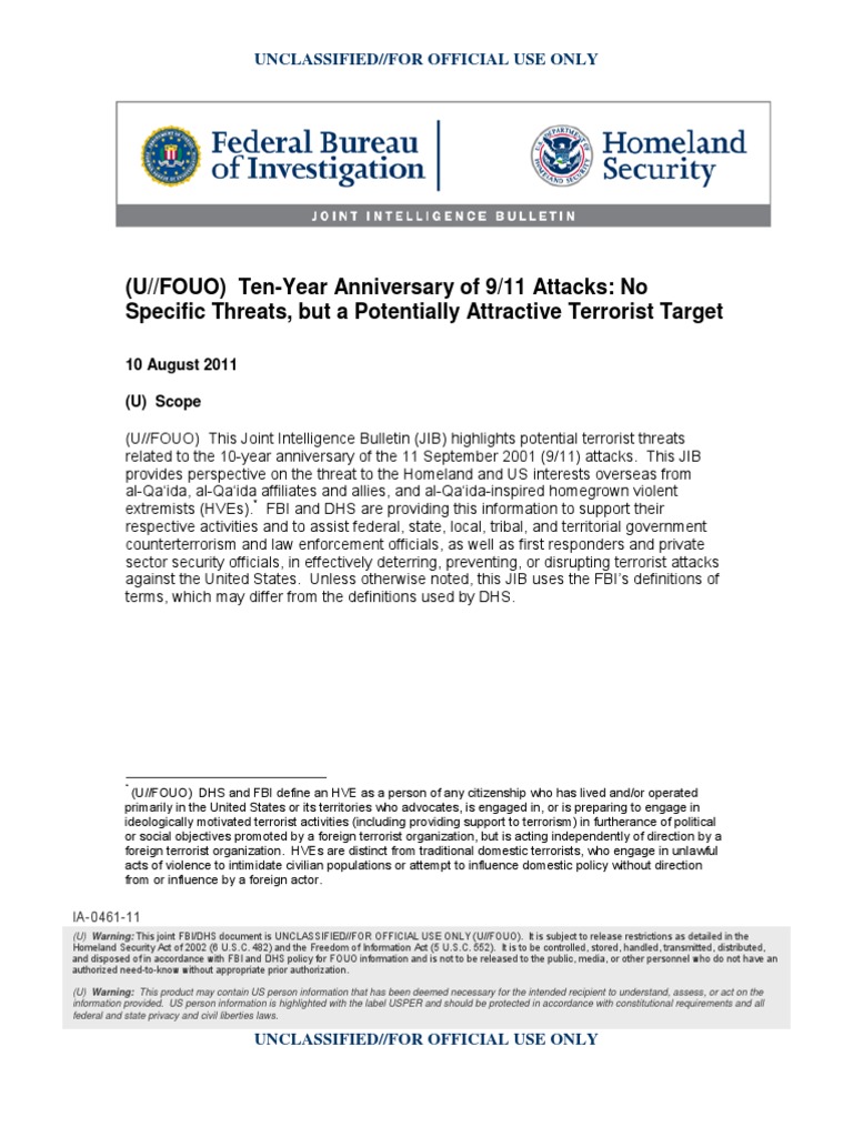 911 Anniversary Homeland Security. FBI Warning United States