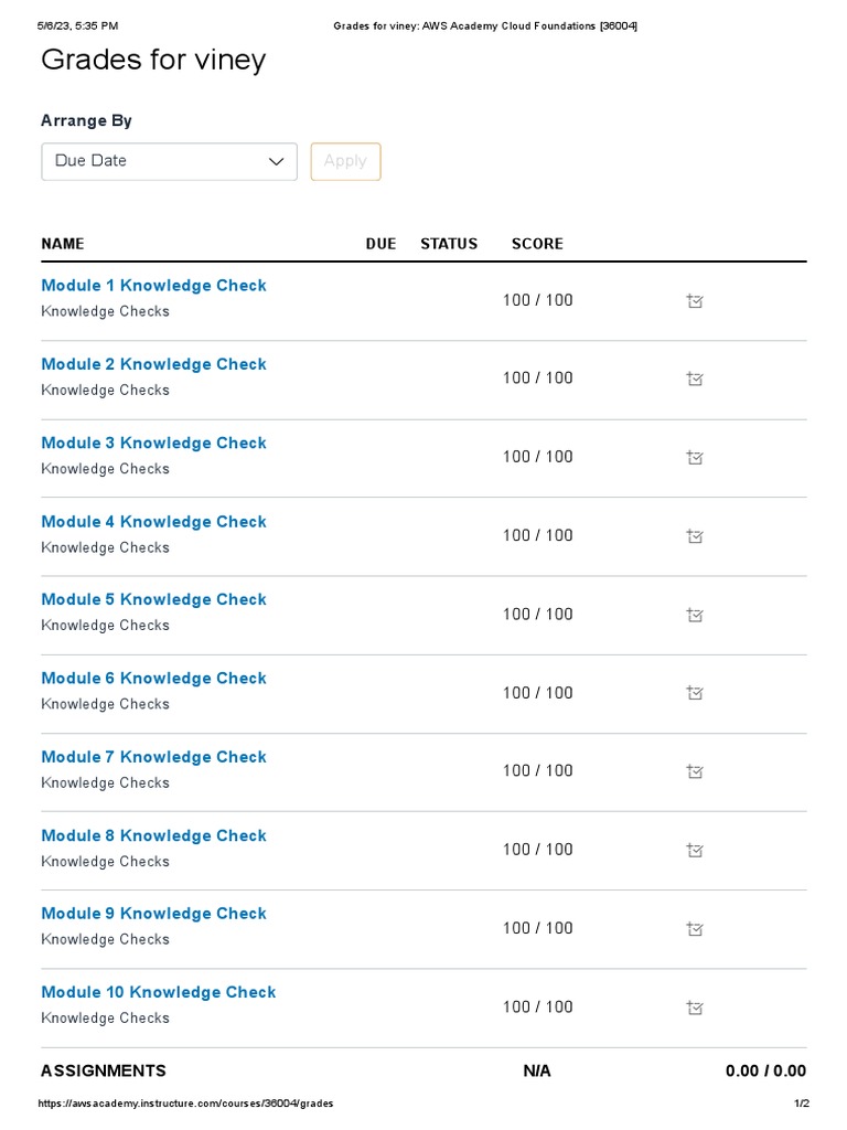 Grades for viney aws academy cloud foundations 36004 viney pdf