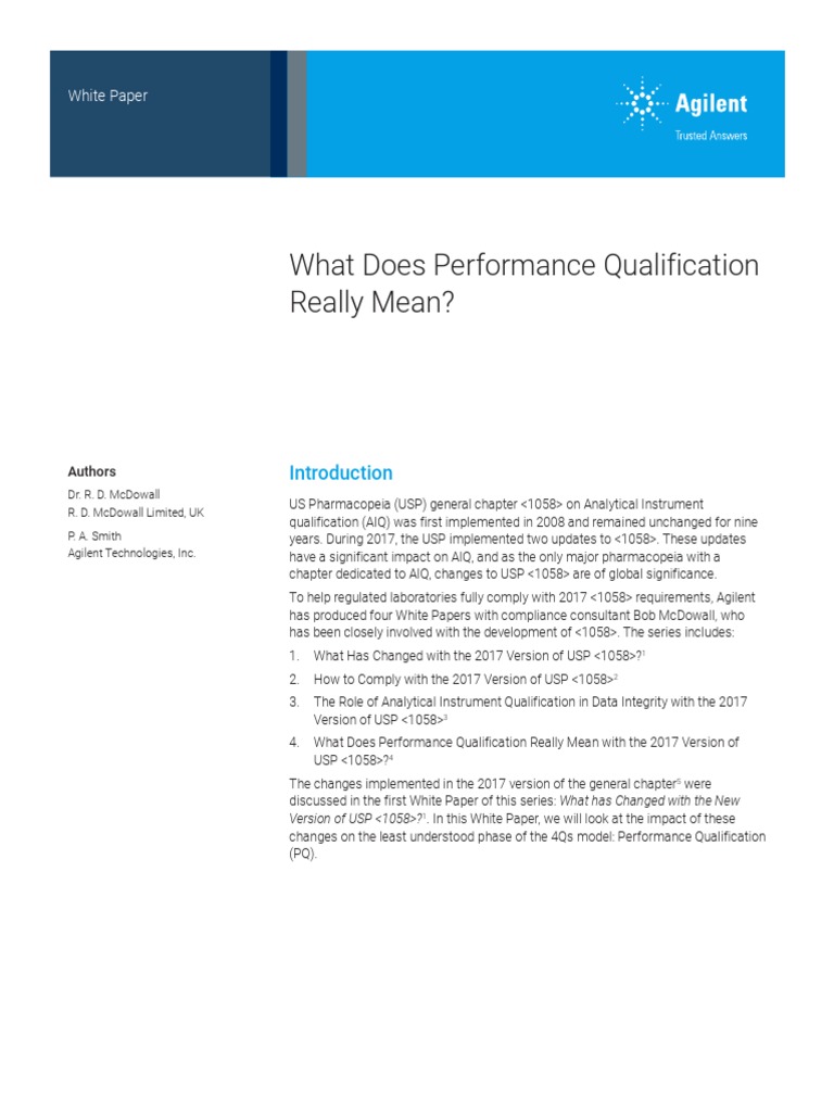 Agilent White Paper What Does Performance Qualification | PDF ...
