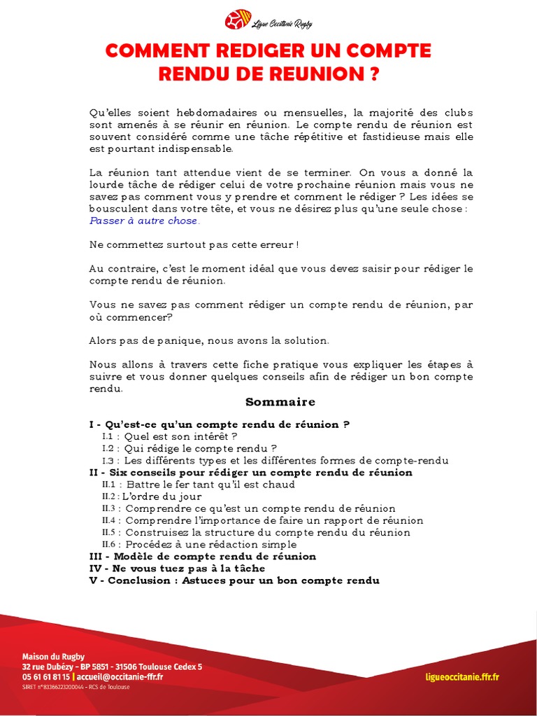 Rédaction D'un Compte-Rendu de Réunion PDF | PDF | Document