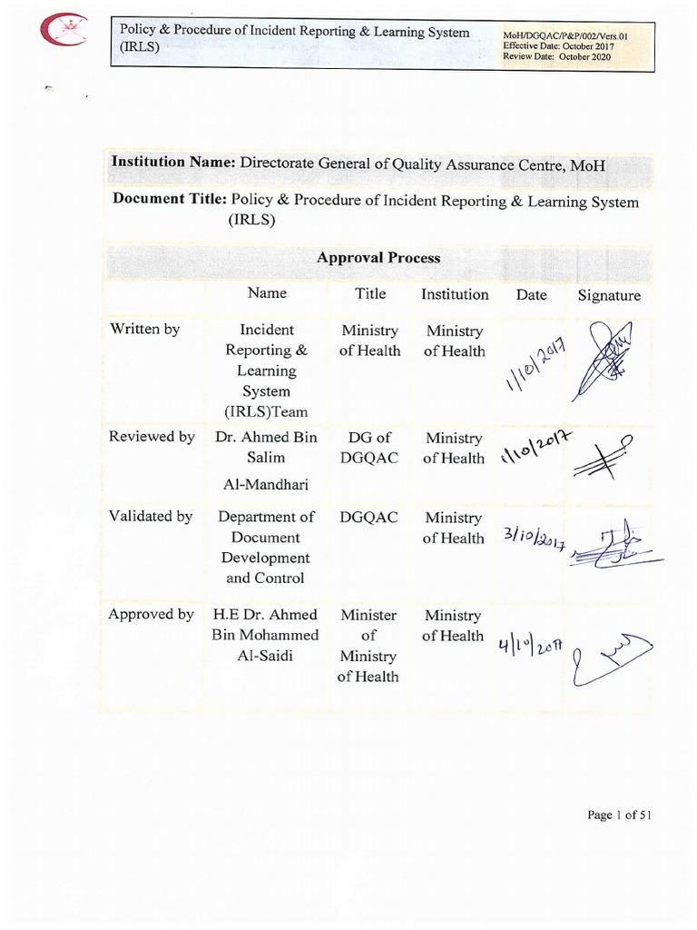 Incident Reporting Learning System Irls Oman Pdf Pdf