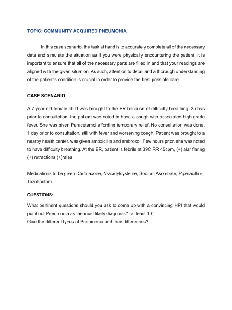 Community Acquired Pneumonia Case Study | PDF