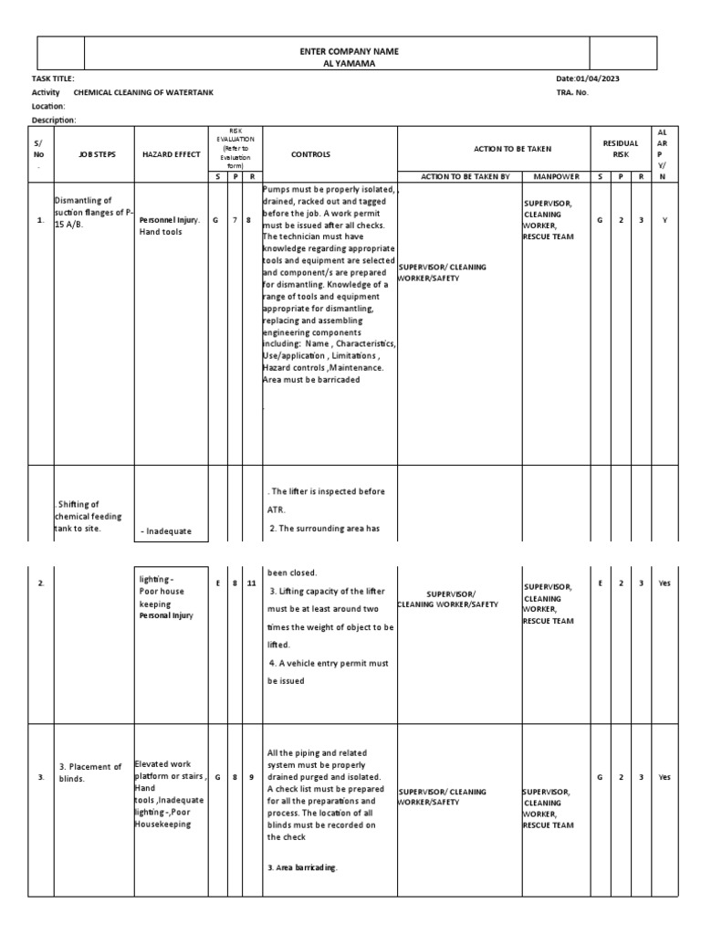 Jsa Tank Cleaning | PDF | Chemistry | Physical Sciences