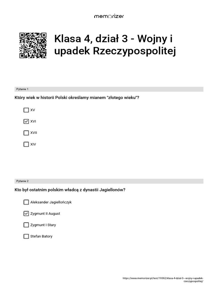 Wojny I Upadek Rzeczypospolitej Sprawdzian Klasa 4 Pdf