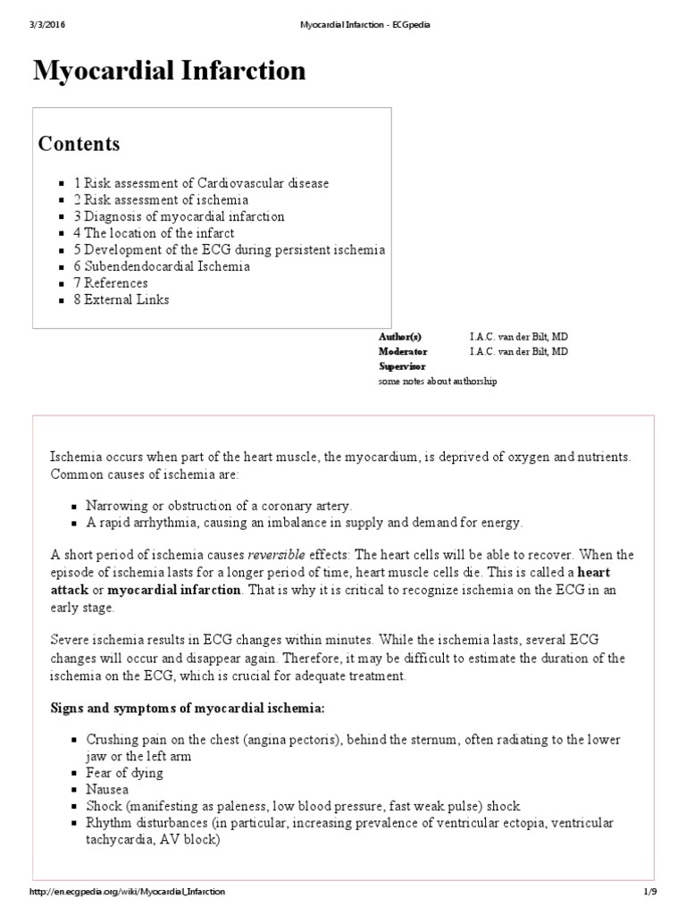 Myocardial Infarction Diagnosis Guide | PDF | Science & Mathematics