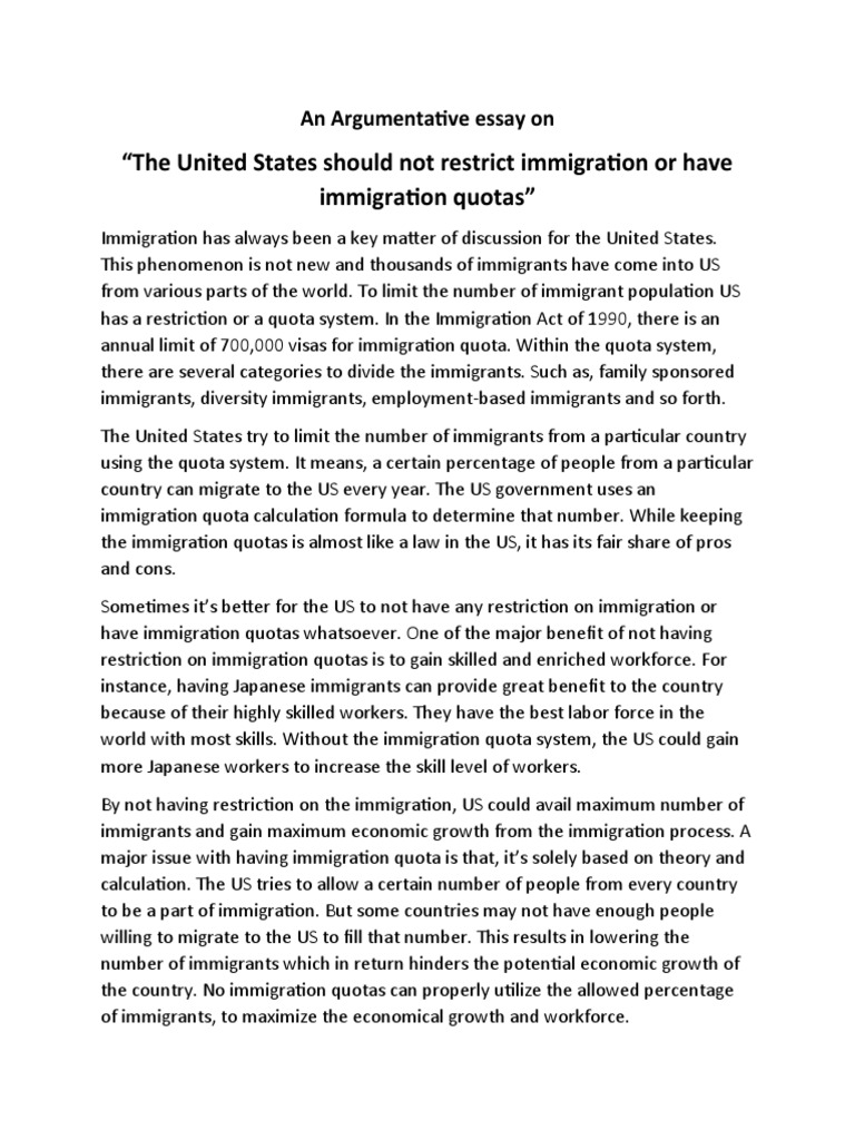 essay about the immigration