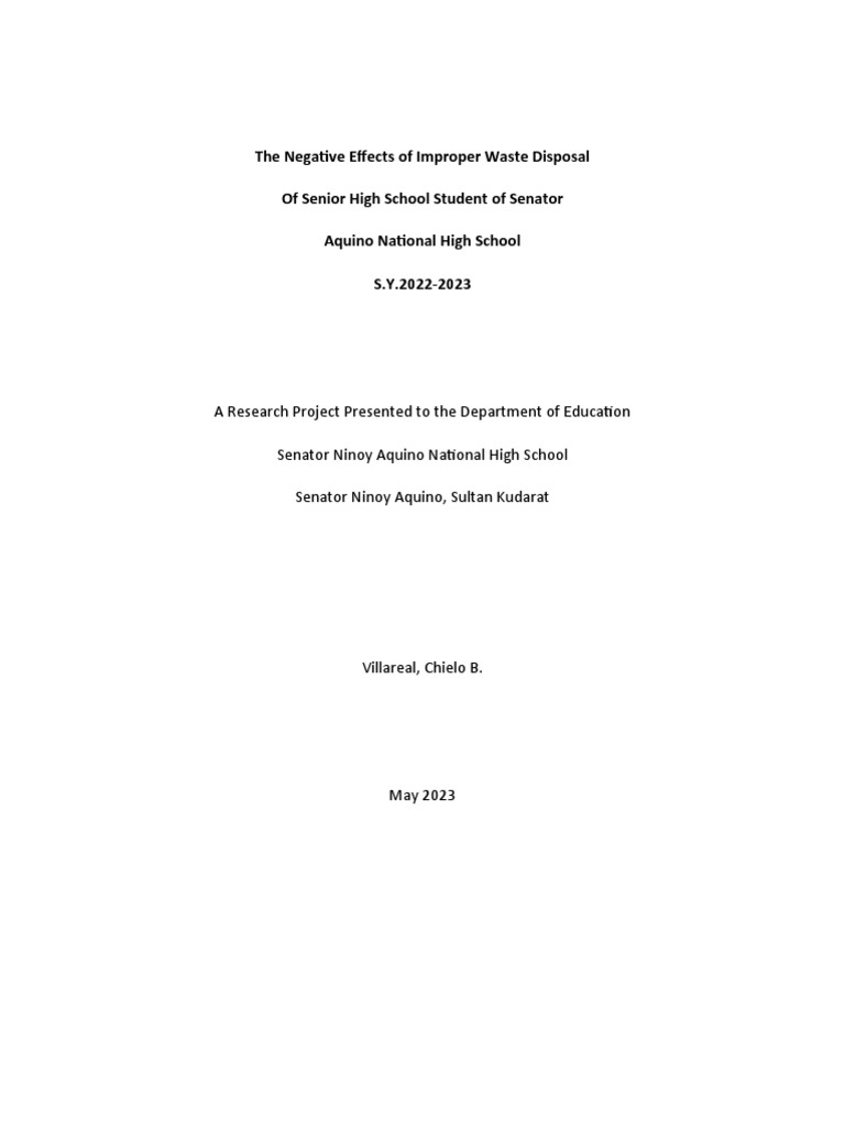 The Negative Effects of Improper Waste Disposal PDF Waste Waste