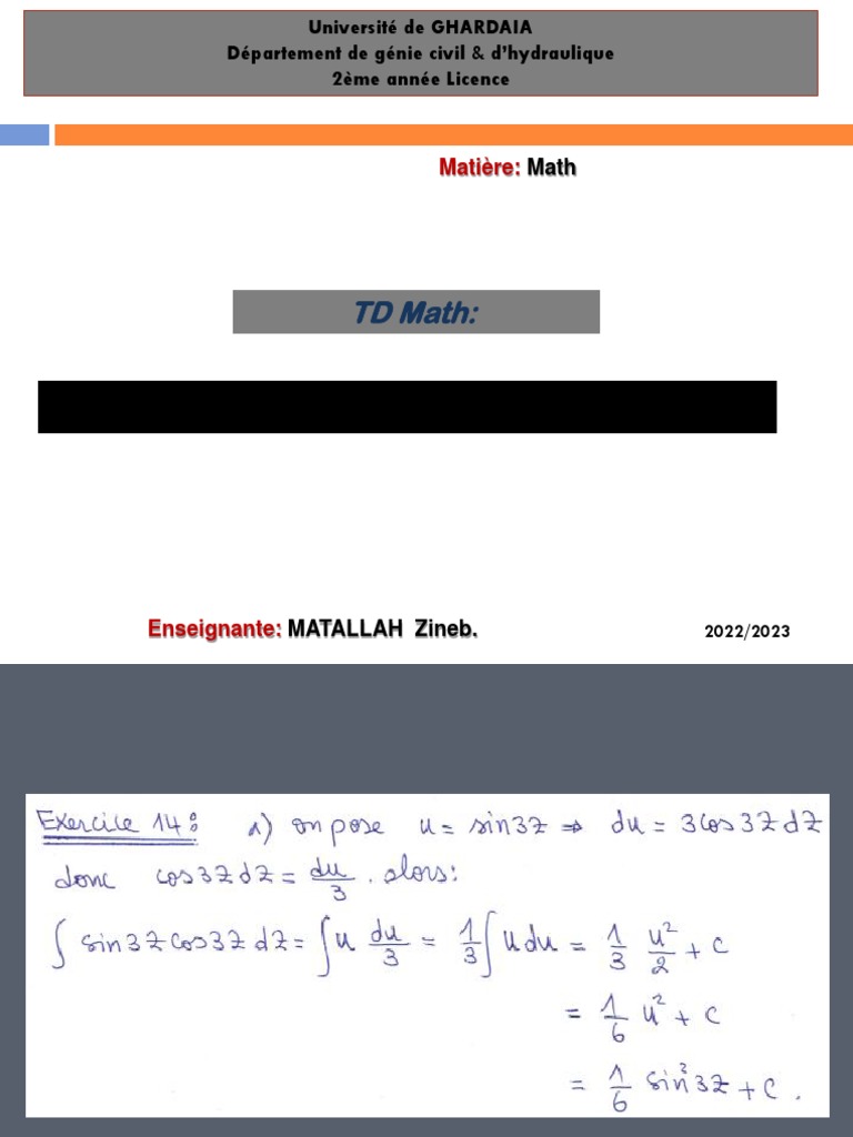 TD Math 2ème année Génie Civil 2022/2023 | PDF
