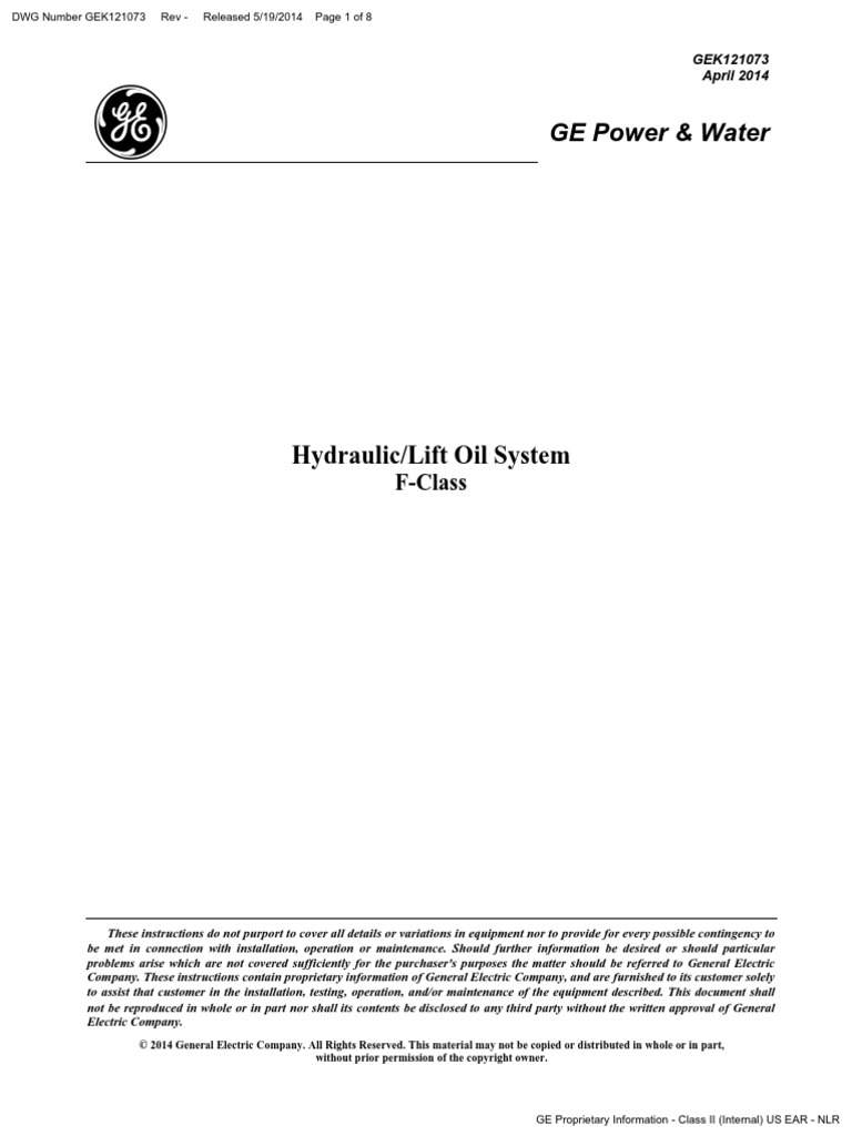 GEK 121073 hydraulic lift oil system | PDF